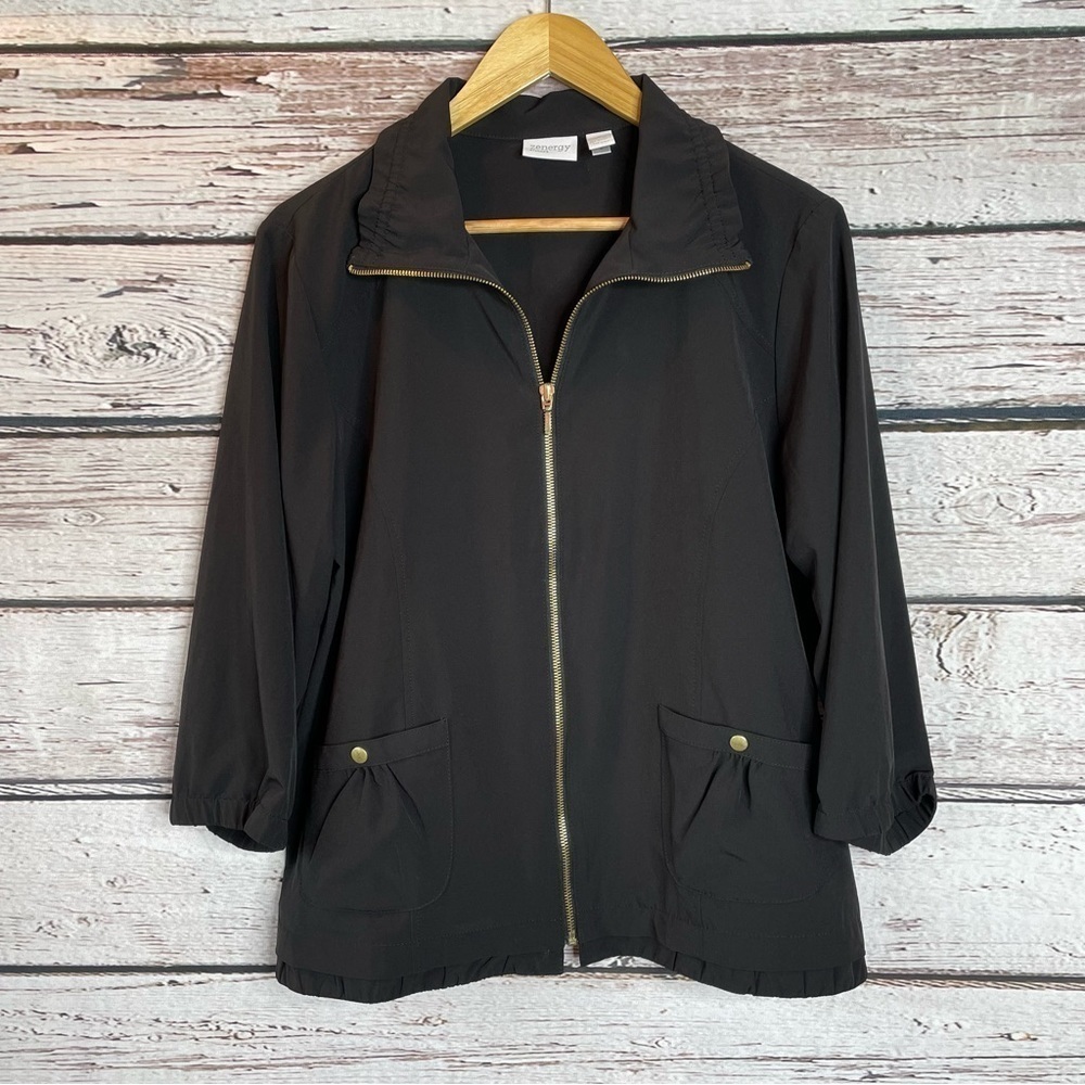 Zenergy by Chico’s 2 Women’s Size Large Black Lightweight Full‎ Zip Jacket EUC